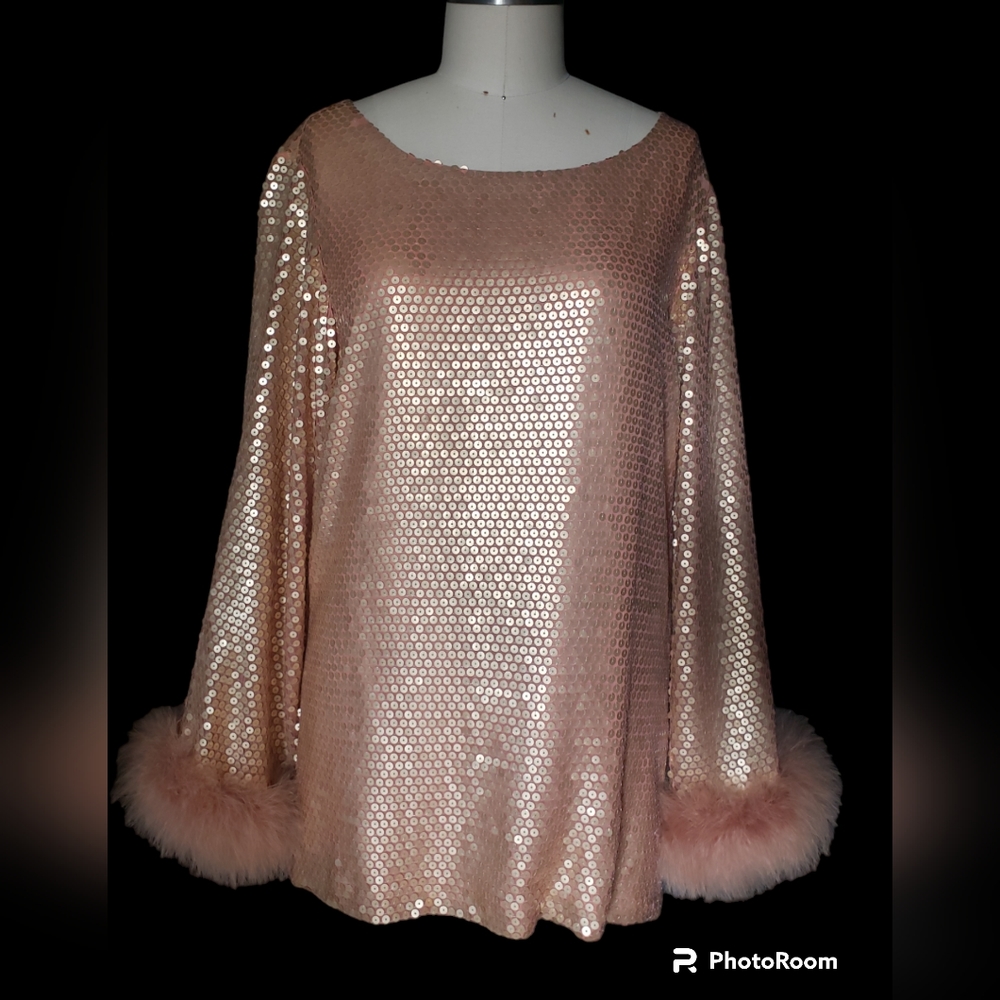 Vintage silk sequin Salvatore Ferragamo set small marabou trim